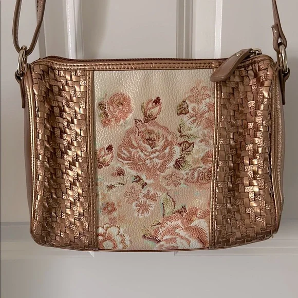 Lifestyle by Sharif Rose Gold Floral and Woven Women's Shoulder Bag - Picture 1 of 7